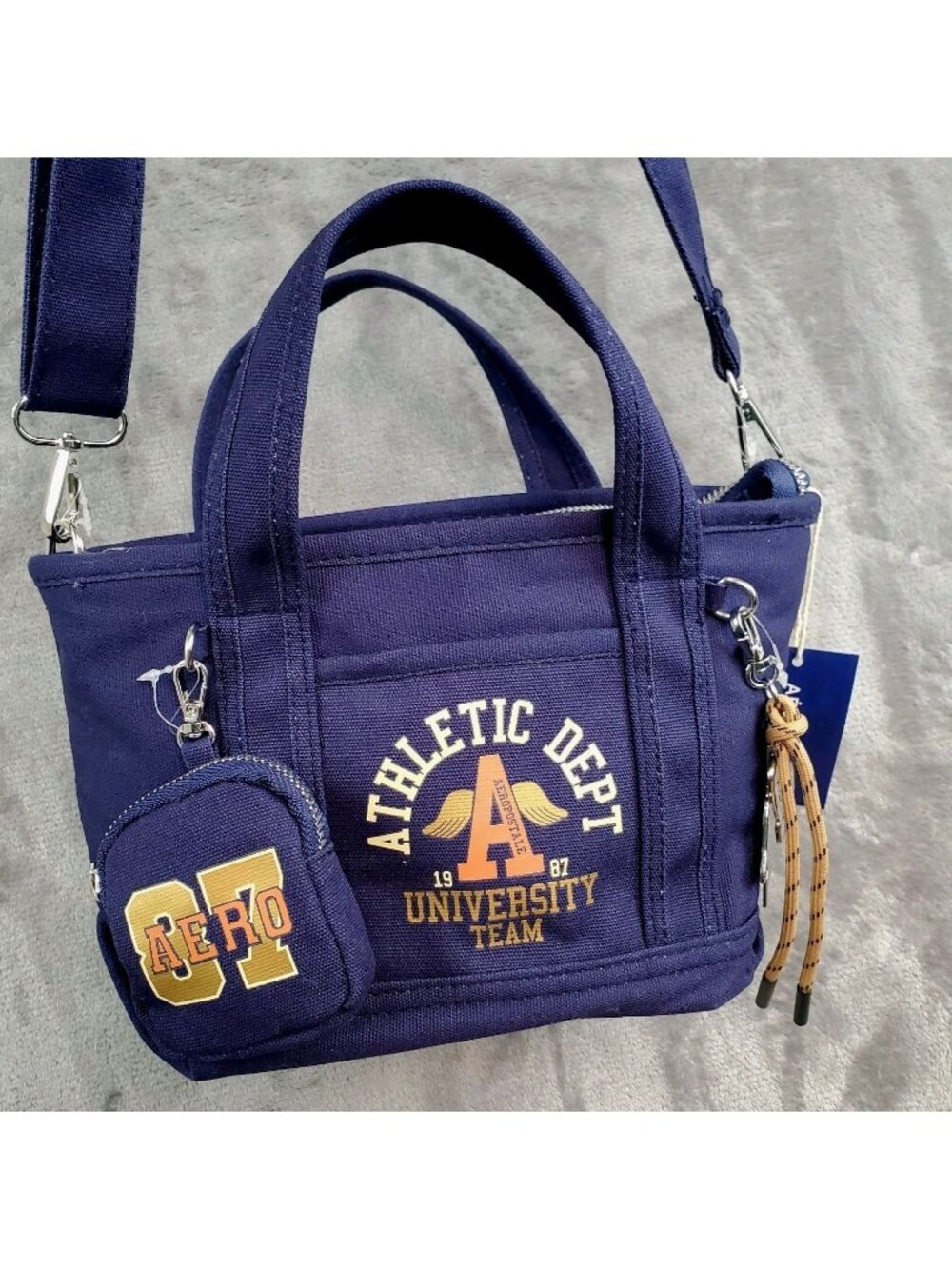 Aeropostale Mini Tote Bag Canvas 87 Charm Coin Purse University Varsity Y2K NWT